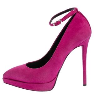 GIUSEPPE ZANOTTI Pink Suede Ankle Strap Platform Pointed Toe Heels 37.5